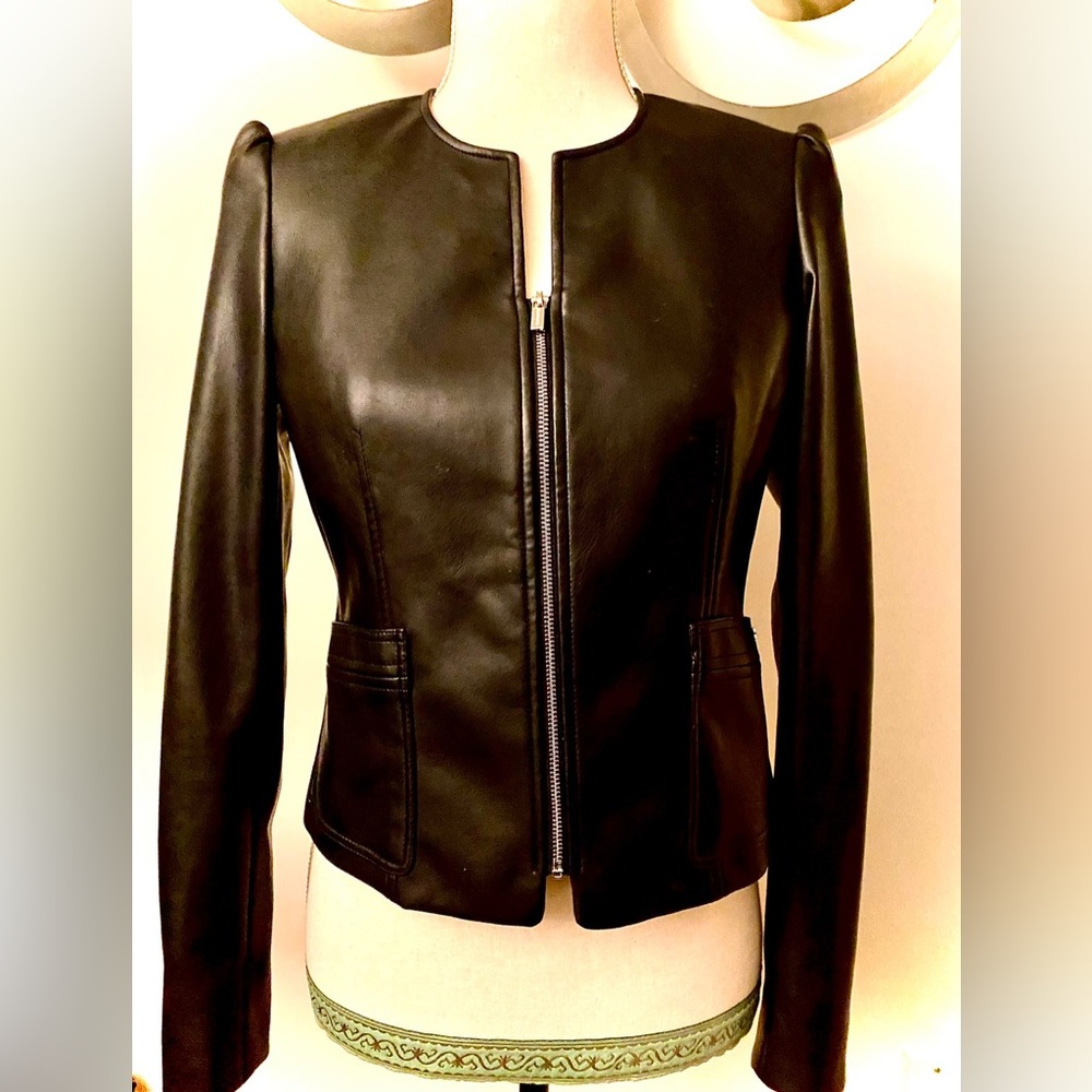 Calvin Klein Puffed Sleeve Faux Leather Jacket